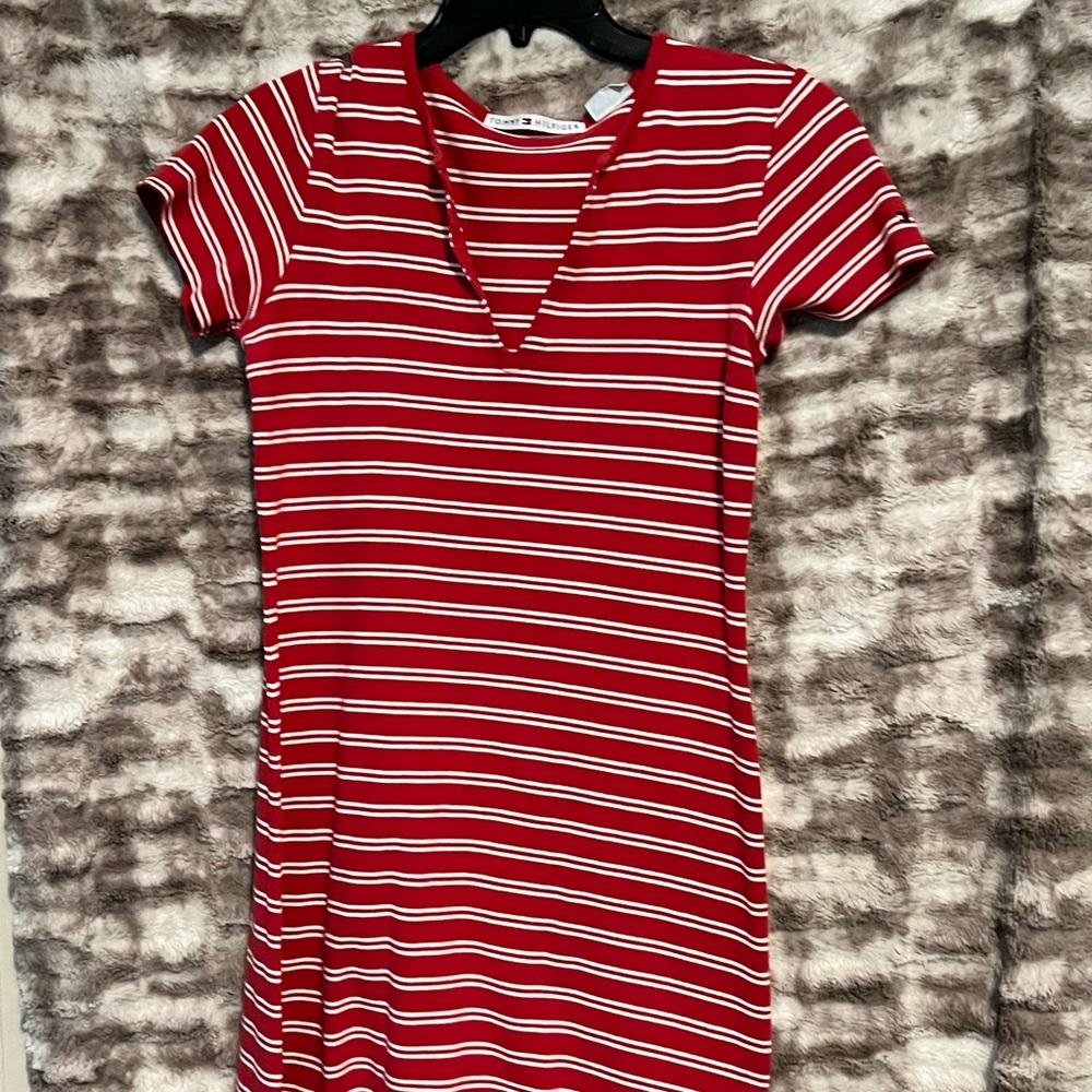 A red and white striped dress